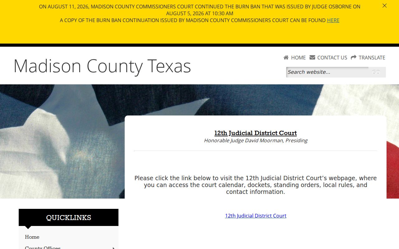 Madison County court dates for the 12th District Court