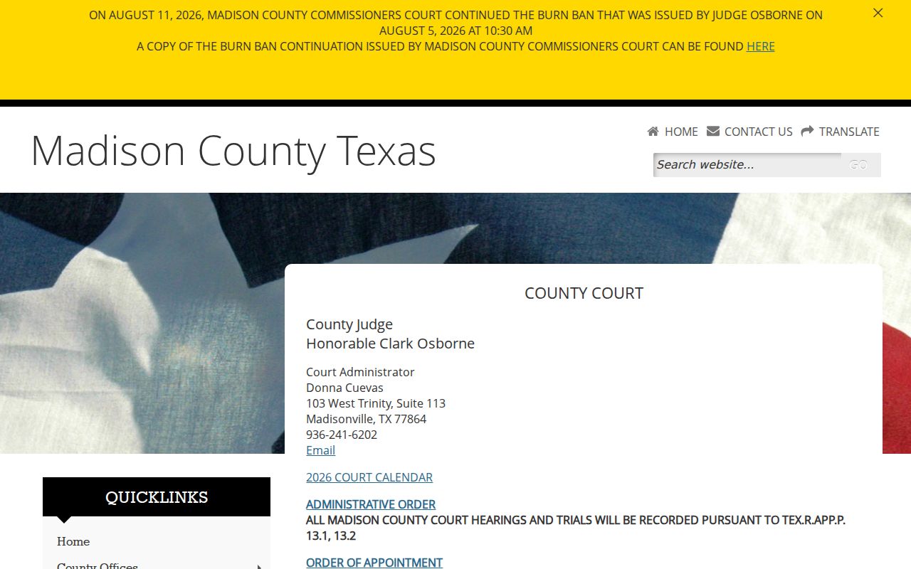 Madison County court dates and County Court hearing information