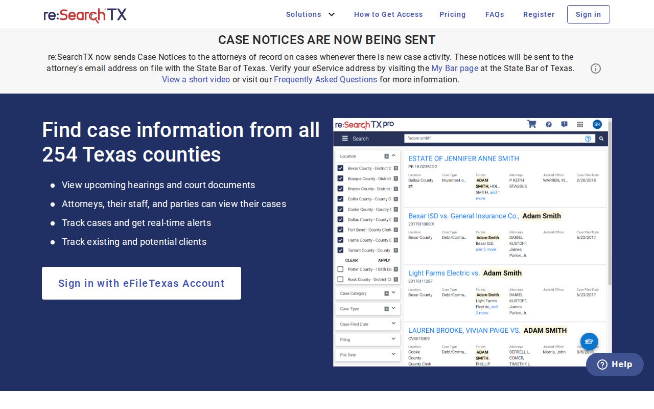 Madison County case lookup through re SearchTX