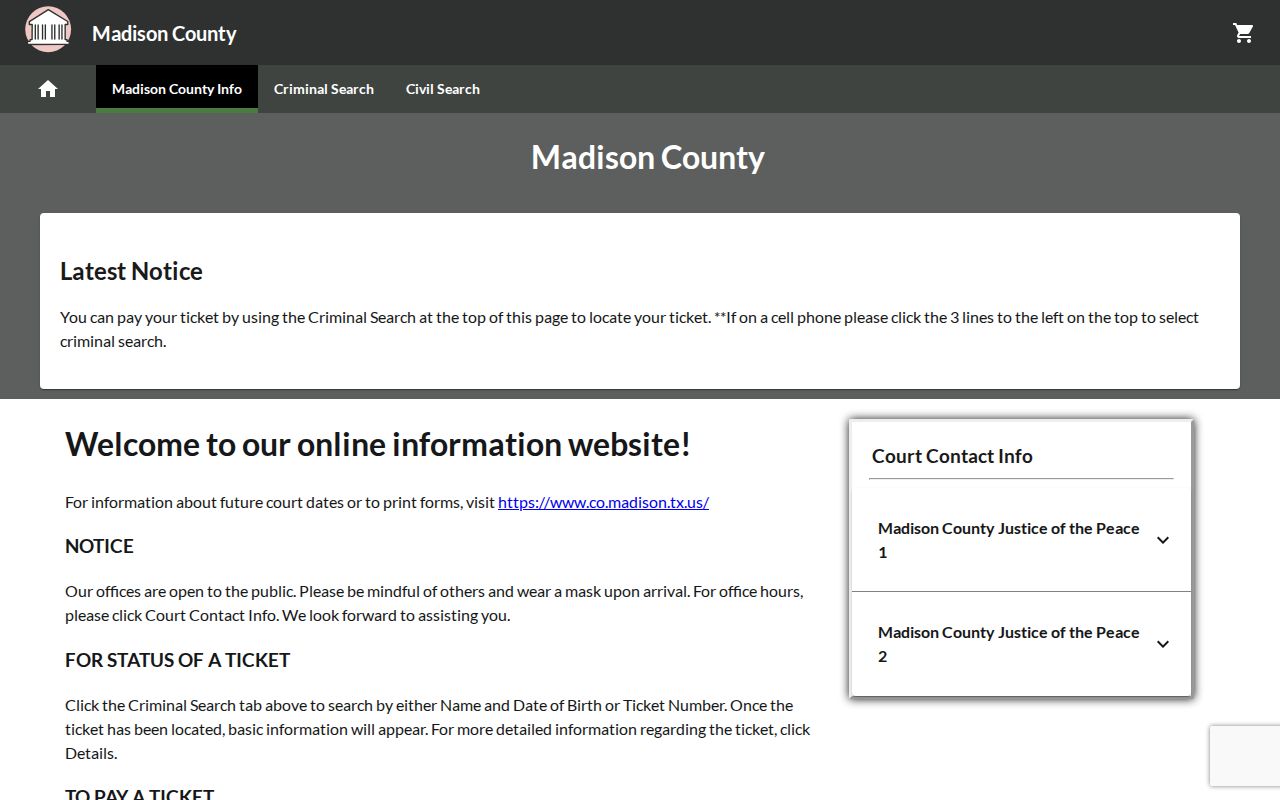 Madison County traffic ticket payment page on GovRec