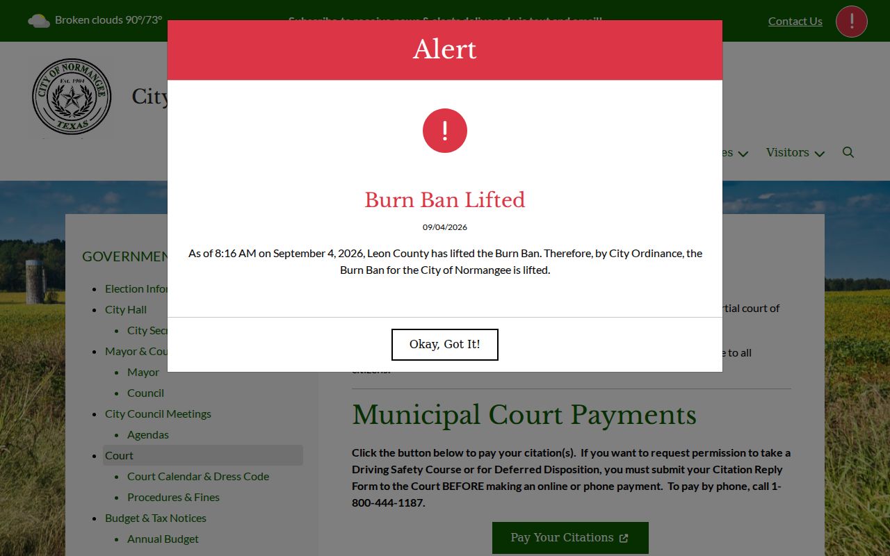 Normangee court docket and municipal court access page