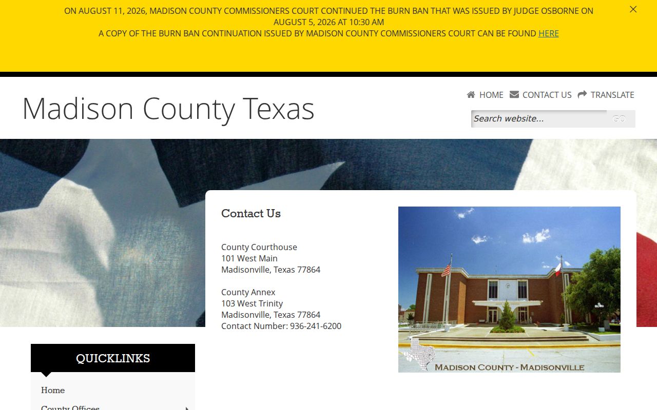 Madison County court docket courthouse contact page